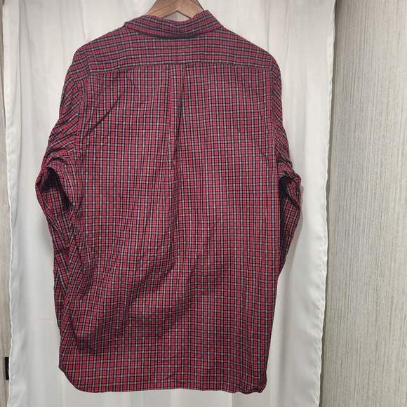 Ralph Lauren Shirt Mens Med 16.5 Classic Poplin‎ Red Black Plaid L/S Button Down - Picture 3 of 3